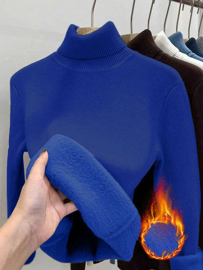 Franclia Dames Hoge Hals Effen Kleur Lange Mouw Casual Trui Met Thermische Voering, Herfst/Winter, Lange Mouw Tops