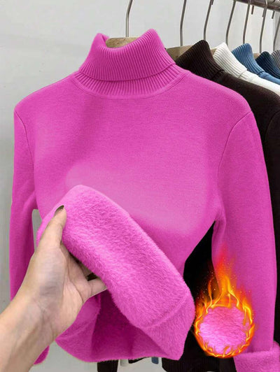 Franclia Dames Hoge Hals Effen Kleur Lange Mouw Casual Trui Met Thermische Voering, Herfst/Winter, Lange Mouw Tops