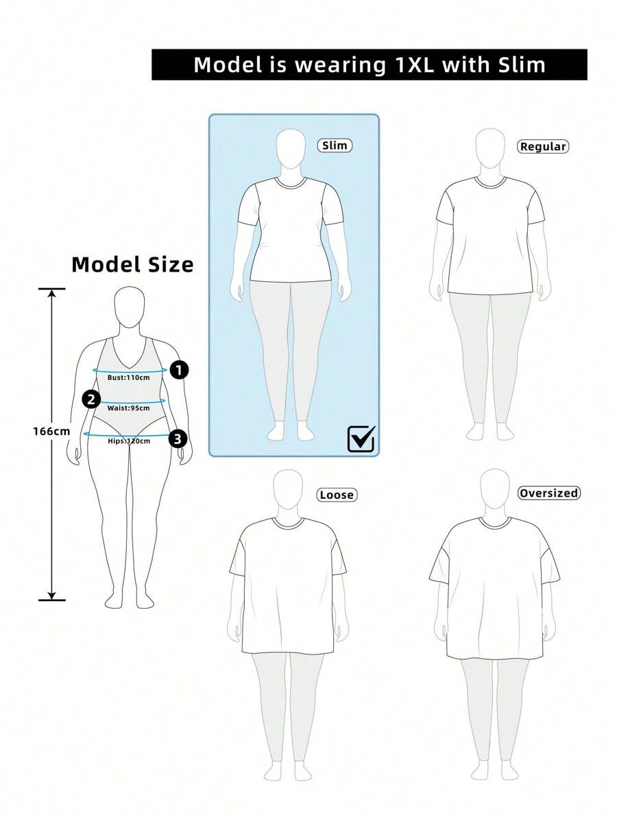 Gownix Plus Size Effen V-hals T-shirt met Lange Mouwen en Glanzende Print