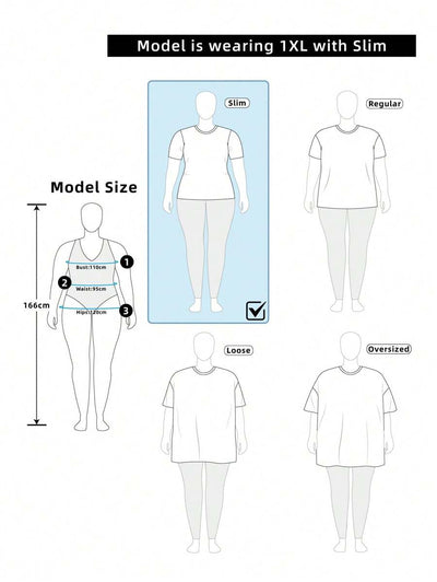 Gownix Plus Size Effen V-hals T-shirt met Lange Mouwen en Glanzende Print