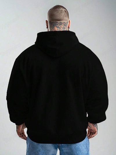 Plus Size Heren 3D Digitaal Print Evil Smiling Face Patroon Voorkant Touw Pullover Casual Sweatshirt, All-Over Print