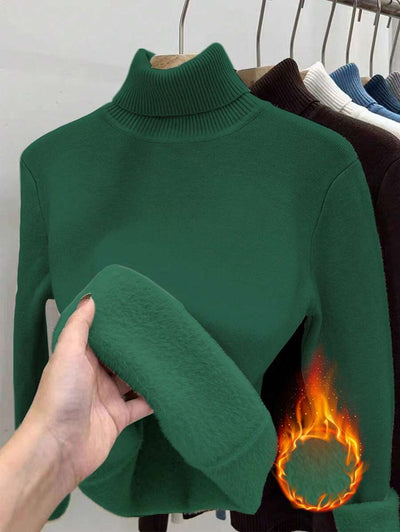 Franclia Dames Hoge Hals Effen Kleur Lange Mouw Casual Trui Met Thermische Voering, Herfst/Winter, Lange Mouw Tops