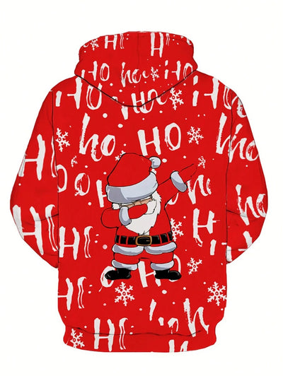Plus Size Heren Kerst Kerstman Grafische Print Hoodie Sweatshirt Met Kangoeroezak, Casual Lange Mouw Capuchon Pullover, Geschikt Voor Buiten