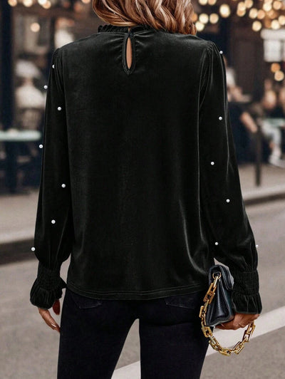 SHEIN Clasi Elegante blouse met lantaarnmouwen en parelversiering, geschikt voor herfst/winter