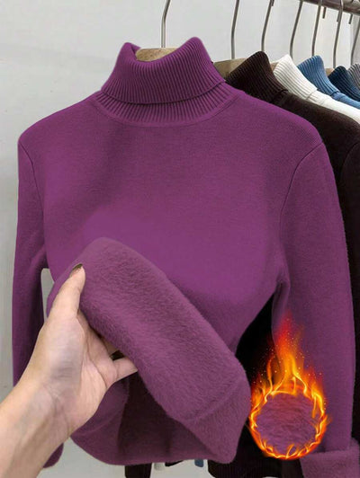 Franclia Dames Hoge Hals Effen Kleur Lange Mouw Casual Trui Met Thermische Voering, Herfst/Winter, Lange Mouw Tops