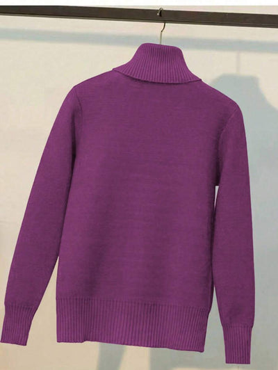 Franclia Dames Hoge Hals Effen Kleur Lange Mouw Casual Trui Met Thermische Voering, Herfst/Winter, Lange Mouw Tops
