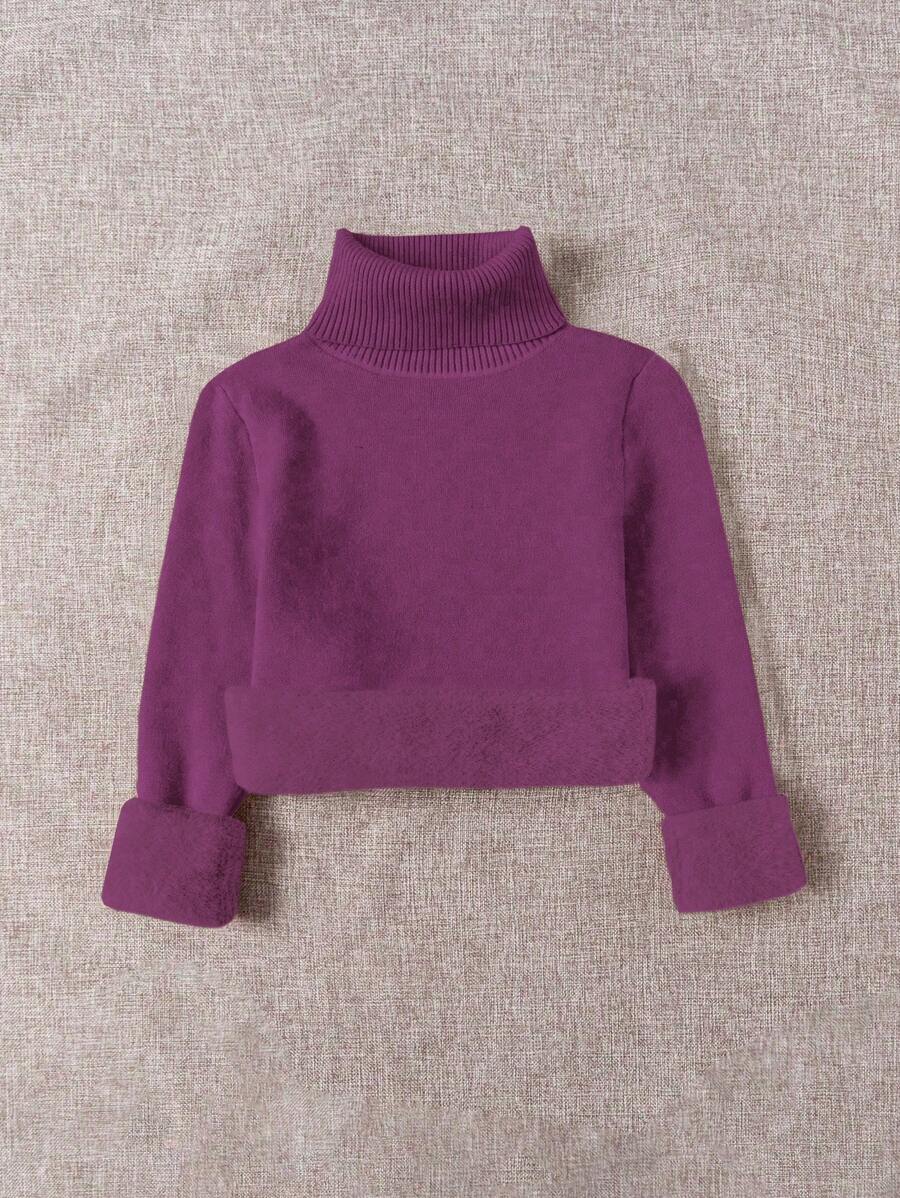 Franclia Dames Hoge Hals Effen Kleur Lange Mouw Casual Trui Met Thermische Voering, Herfst/Winter, Lange Mouw Tops