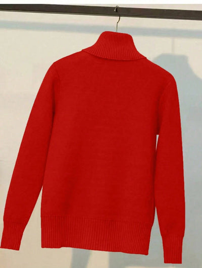 Franclia Dames Hoge Hals Effen Kleur Lange Mouw Casual Trui Met Thermische Voering, Herfst/Winter, Lange Mouw Tops