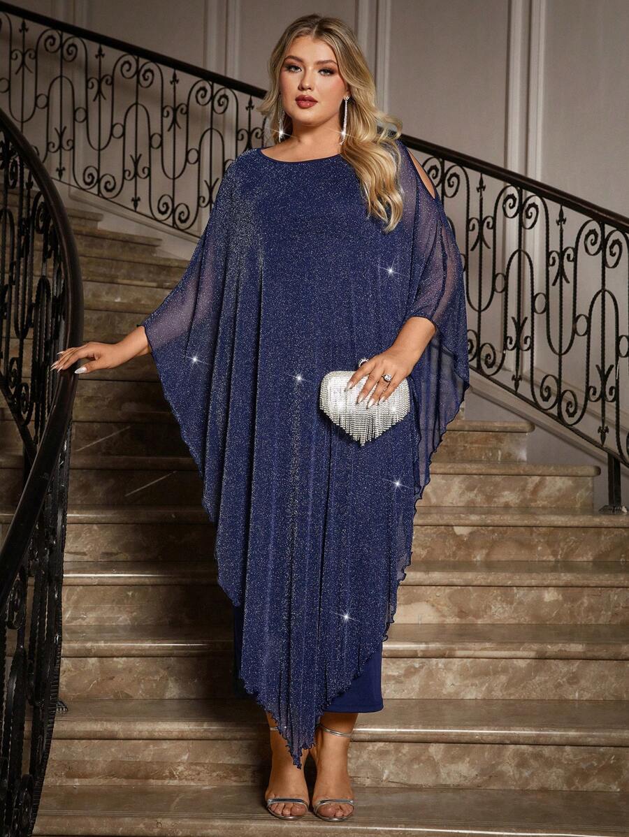 Gownix Plus Size Elegante Chiffon Jurk Lange Cape Overlay Bruiloftsgast Formele Cocktail Moeder Van Bruid Outfit