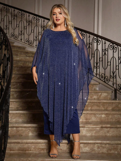 Gownix Plus Size Elegante Chiffon Jurk Lange Cape Overlay Bruiloftsgast Formele Cocktail Moeder Van Bruid Outfit