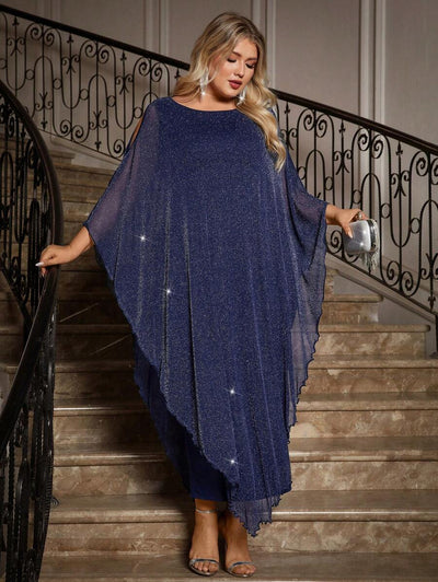Gownix Plus Size Elegante Chiffon Jurk Lange Cape Overlay Bruiloftsgast Formele Cocktail Moeder Van Bruid Outfit
