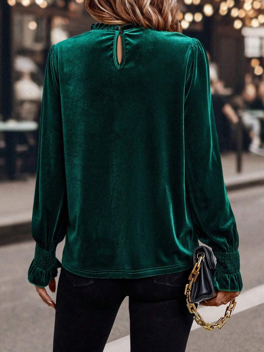 SHEIN Clasi Dames effen kleur ruche rand lange mouwen casual top, dagelijks gebruik