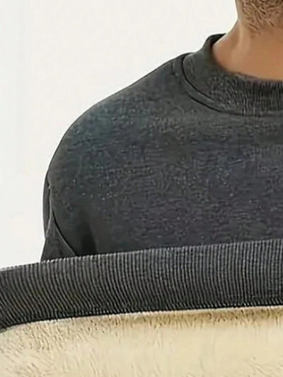 Heren Letter Print Crew Neck Sweatshirt, Losse pasvorm, Warme voering, Trendy lange mouwen voor herfst/winter