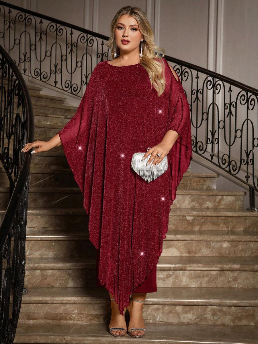 Gownix Plus Size Elegante Chiffon Jurk Lange Cape Overlay Bruiloftsgast Formele Cocktail Moeder Van Bruid Outfit