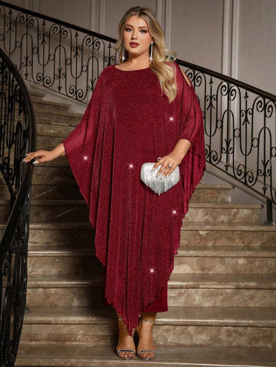 Gownix Plus Size Elegante Chiffon Jurk Lange Cape Overlay Bruiloftsgast Formele Cocktail Moeder Van Bruid Outfit