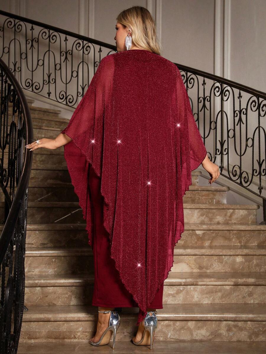 Gownix Plus Size Elegante Chiffon Jurk Lange Cape Overlay Bruiloftsgast Formele Cocktail Moeder Van Bruid Outfit