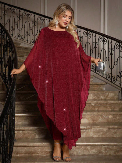 Gownix Plus Size Elegante Chiffon Jurk Lange Cape Overlay Bruiloftsgast Formele Cocktail Moeder Van Bruid Outfit