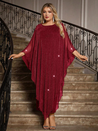 Gownix Plus Size Elegante Chiffon Jurk Lange Cape Overlay Bruiloftsgast Formele Cocktail Moeder Van Bruid Outfit