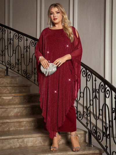 Gownix Plus Size Elegante Chiffon Jurk Lange Cape Overlay Bruiloftsgast Formele Cocktail Moeder Van Bruid Outfit