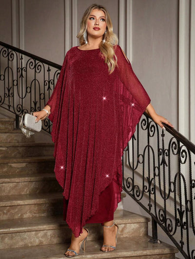 Gownix Plus Size Elegante Chiffon Jurk Lange Cape Overlay Bruiloftsgast Formele Cocktail Moeder Van Bruid Outfit