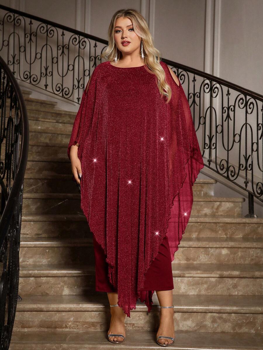 Gownix Plus Size Elegante Chiffon Jurk Lange Cape Overlay Bruiloftsgast Formele Cocktail Moeder Van Bruid Outfit