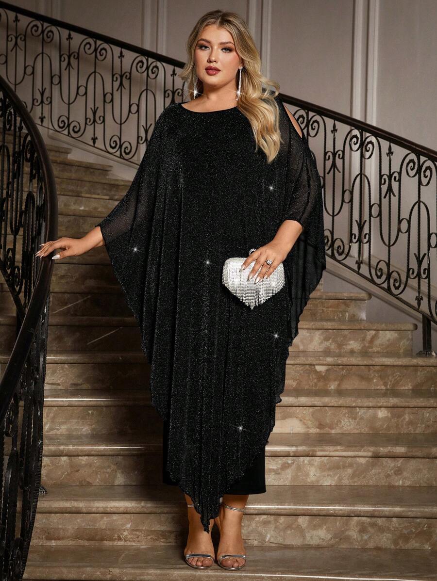 Gownix Plus Size Elegante Chiffon Jurk Lange Cape Overlay Bruiloftsgast Formele Cocktail Moeder Van Bruid Outfit