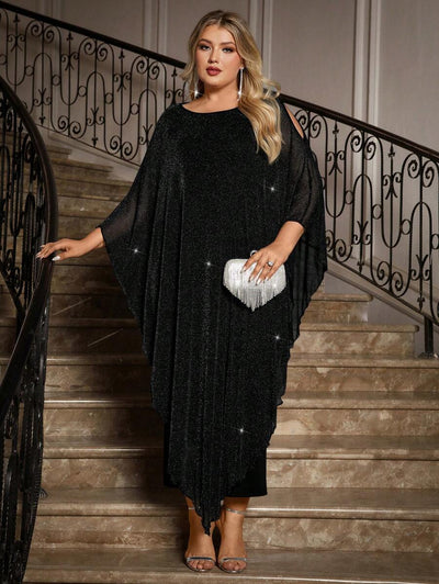 Gownix Plus Size Elegante Chiffon Jurk Lange Cape Overlay Bruiloftsgast Formele Cocktail Moeder Van Bruid Outfit