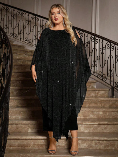 Gownix Plus Size Elegante Chiffon Jurk Lange Cape Overlay Bruiloftsgast Formele Cocktail Moeder Van Bruid Outfit