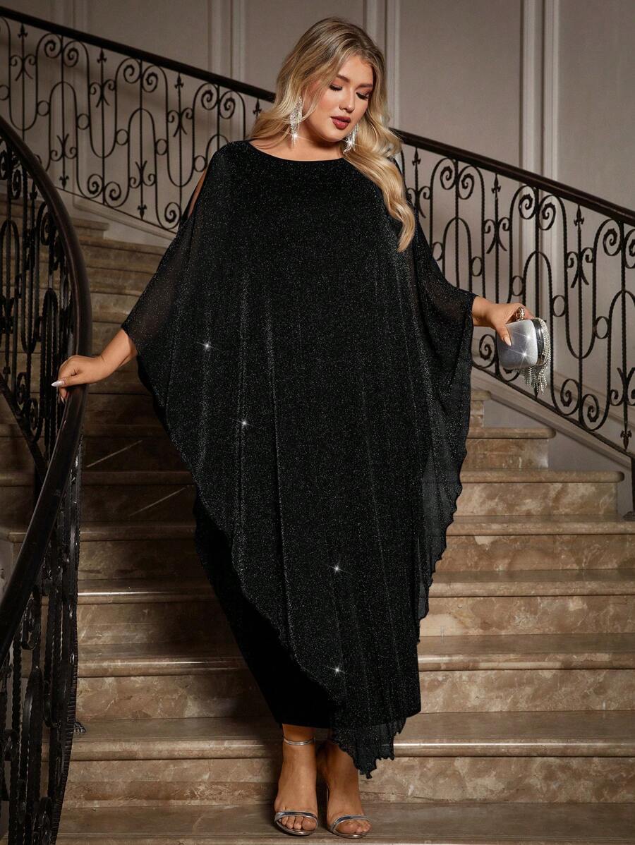 Gownix Plus Size Elegante Chiffon Jurk Lange Cape Overlay Bruiloftsgast Formele Cocktail Moeder Van Bruid Outfit