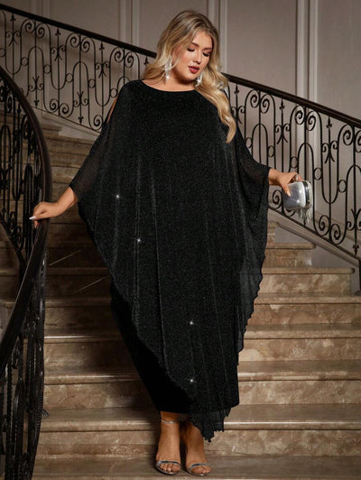 Gownix Plus Size Elegante Chiffon Jurk Lange Cape Overlay Bruiloftsgast Formele Cocktail Moeder Van Bruid Outfit