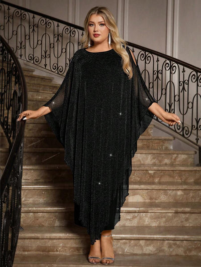 Gownix Plus Size Elegante Chiffon Jurk Lange Cape Overlay Bruiloftsgast Formele Cocktail Moeder Van Bruid Outfit