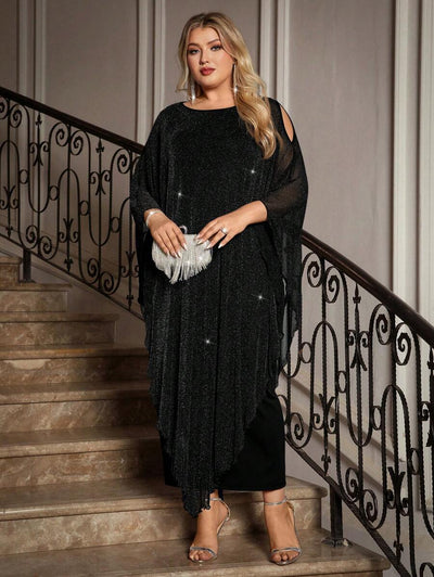 Gownix Plus Size Elegante Chiffon Jurk Lange Cape Overlay Bruiloftsgast Formele Cocktail Moeder Van Bruid Outfit