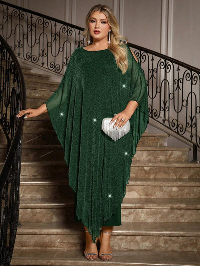 Gownix Plus Size Elegante Chiffon Jurk Lange Cape Overlay Bruiloftsgast Formele Cocktail Moeder Van Bruid Outfit
