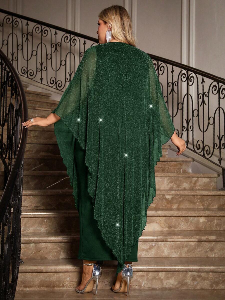 Gownix Plus Size Elegante Chiffon Jurk Lange Cape Overlay Bruiloftsgast Formele Cocktail Moeder Van Bruid Outfit