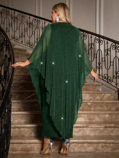 Gownix Plus Size Elegante Chiffon Jurk Lange Cape Overlay Bruiloftsgast Formele Cocktail Moeder Van Bruid Outfit