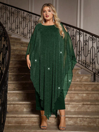 Gownix Plus Size Elegante Chiffon Jurk Lange Cape Overlay Bruiloftsgast Formele Cocktail Moeder Van Bruid Outfit