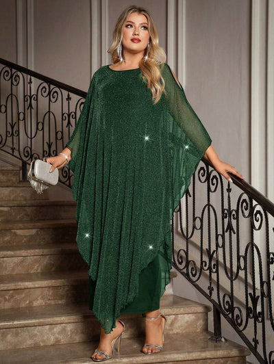 Gownix Plus Size Elegante Chiffon Jurk Lange Cape Overlay Bruiloftsgast Formele Cocktail Moeder Van Bruid Outfit