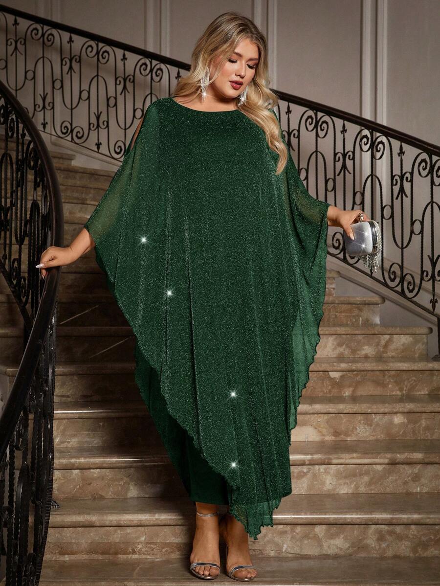 Gownix Plus Size Elegante Chiffon Jurk Lange Cape Overlay Bruiloftsgast Formele Cocktail Moeder Van Bruid Outfit