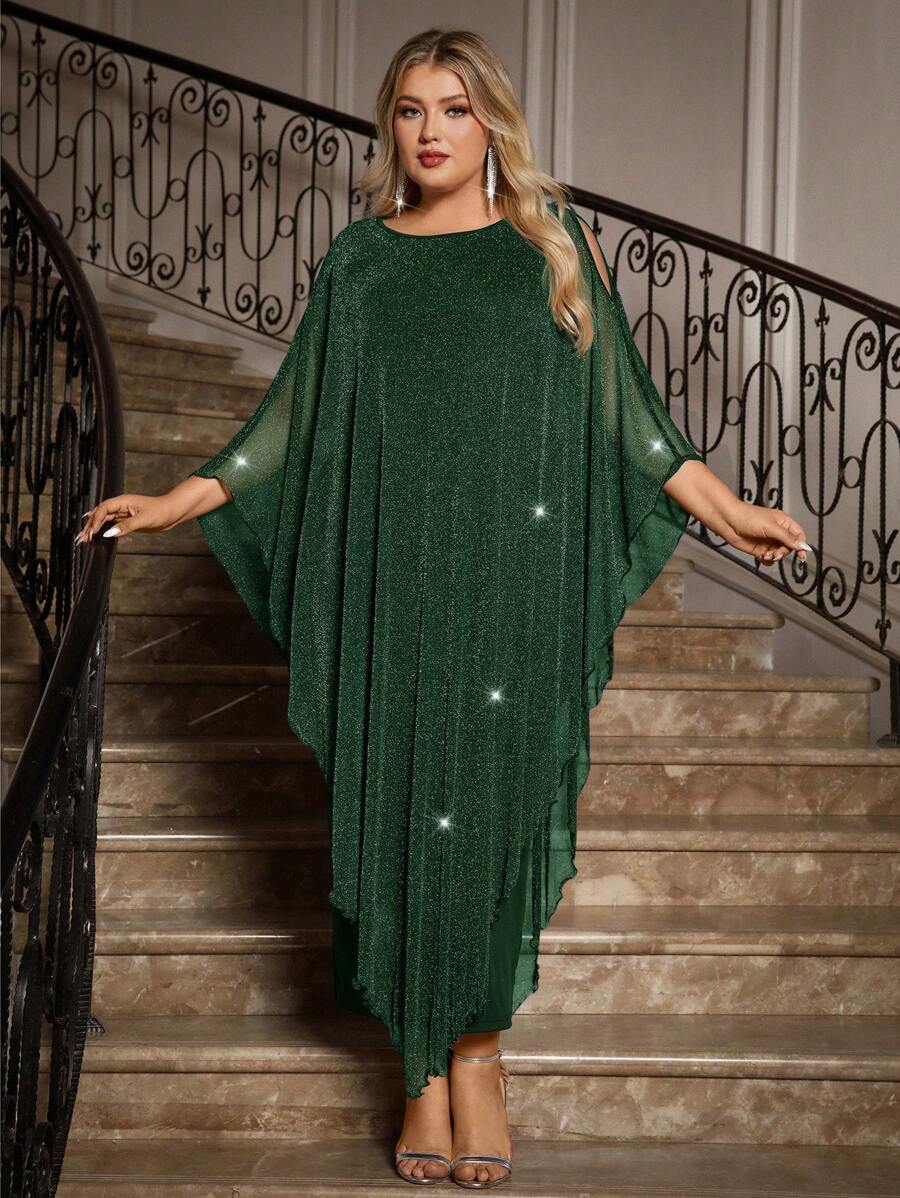 Gownix Plus Size Elegante Chiffon Jurk Lange Cape Overlay Bruiloftsgast Formele Cocktail Moeder Van Bruid Outfit