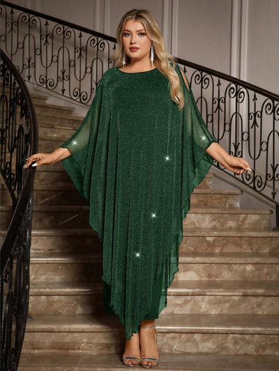 Gownix Plus Size Elegante Chiffon Jurk Lange Cape Overlay Bruiloftsgast Formele Cocktail Moeder Van Bruid Outfit