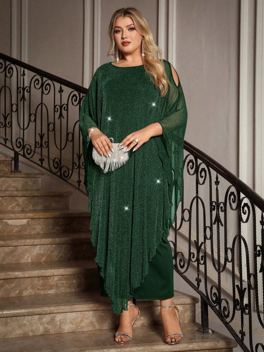 Gownix Plus Size Elegante Chiffon Jurk Lange Cape Overlay Bruiloftsgast Formele Cocktail Moeder Van Bruid Outfit