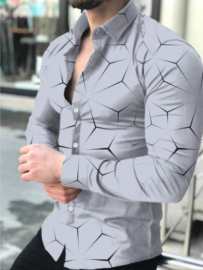 Manfinity Homme Heren Lente Geometrisch Print Casual Lange Mouw Overhemd Slim Fit Knoop Zwart Overhemd Voor Echtgenoot, Geometrische Print Heren, Heren Luxe Overhemd, Zwart Geometrisch Overhemd, Voor De Herfst