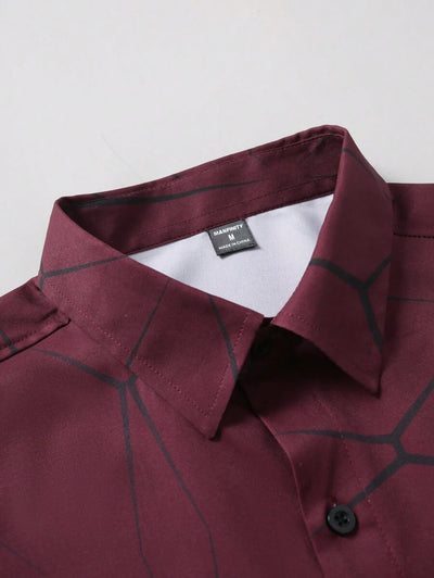 Manfinity Homme Heren Lente Geometrisch Print Casual Lange Mouw Overhemd Slim Fit Knoop Zwart Overhemd Voor Echtgenoot, Geometrische Print Heren, Heren Luxe Overhemd, Zwart Geometrisch Overhemd, Voor De Herfst