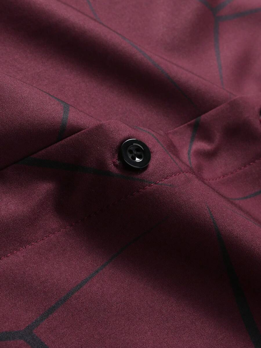 Manfinity Homme Heren Lente Geometrisch Print Casual Lange Mouw Overhemd Slim Fit Knoop Zwart Overhemd Voor Echtgenoot, Geometrische Print Heren, Heren Luxe Overhemd, Zwart Geometrisch Overhemd, Voor De Herfst