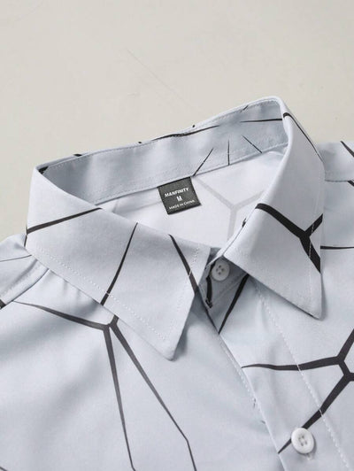 Manfinity Homme Heren Lente Geometrisch Print Casual Lange Mouw Overhemd Slim Fit Knoop Zwart Overhemd Voor Echtgenoot, Geometrische Print Heren, Heren Luxe Overhemd, Zwart Geometrisch Overhemd, Voor De Herfst