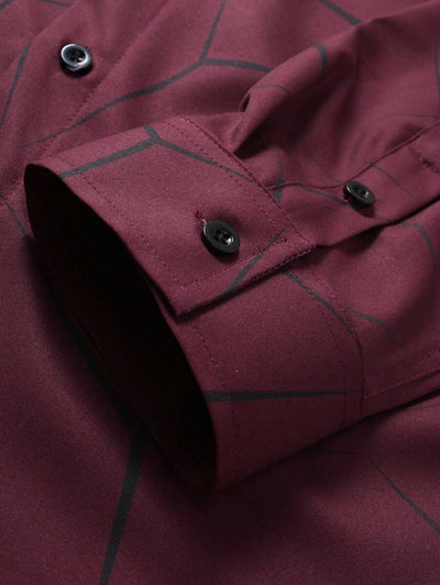 Manfinity Homme Heren Lente Geometrisch Print Casual Lange Mouw Overhemd Slim Fit Knoop Zwart Overhemd Voor Echtgenoot, Geometrische Print Heren, Heren Luxe Overhemd, Zwart Geometrisch Overhemd, Voor De Herfst