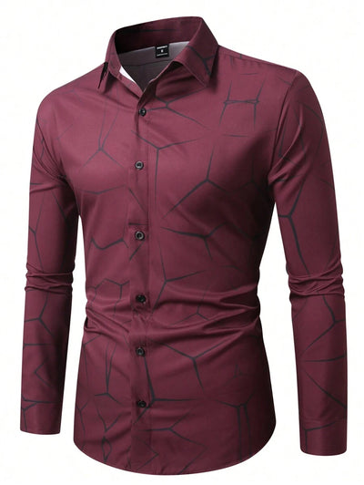 Manfinity Homme Heren Lente Geometrisch Print Casual Lange Mouw Overhemd Slim Fit Knoop Zwart Overhemd Voor Echtgenoot, Geometrische Print Heren, Heren Luxe Overhemd, Zwart Geometrisch Overhemd, Voor De Herfst