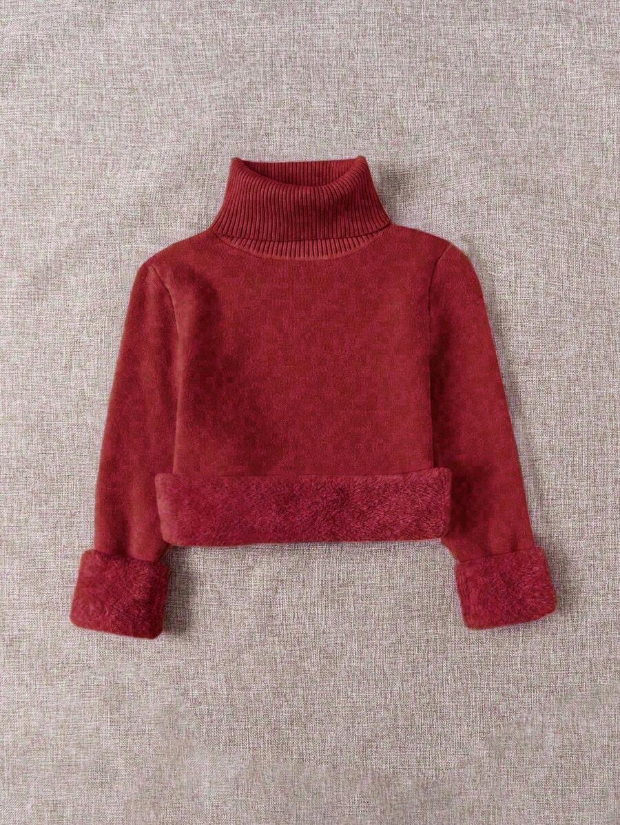 Franclia Dames Hoge Hals Effen Kleur Lange Mouw Casual Trui Met Thermische Voering, Herfst/Winter, Lange Mouw Tops