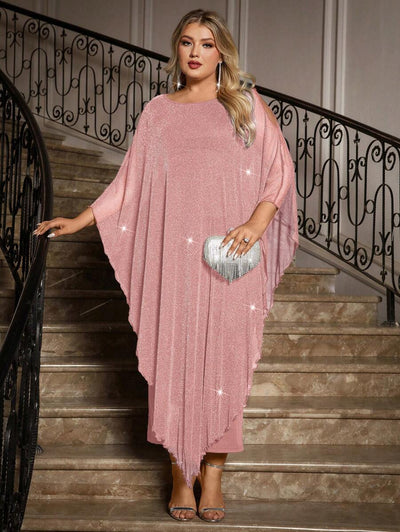 Gownix Plus Size Elegante Chiffon Jurk Lange Cape Overlay Bruiloftsgast Formele Cocktail Moeder Van Bruid Outfit