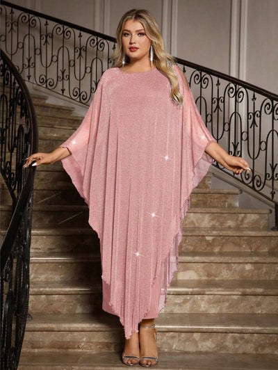 Gownix Plus Size Elegante Chiffon Jurk Lange Cape Overlay Bruiloftsgast Formele Cocktail Moeder Van Bruid Outfit